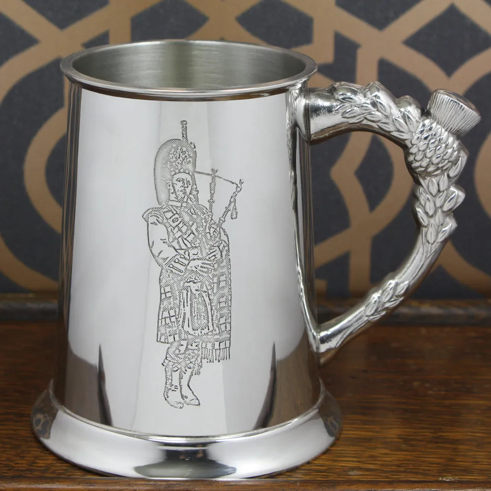 1 Pint* Pewter Beer Mug Tankard with Embossed Scottish Piper Design