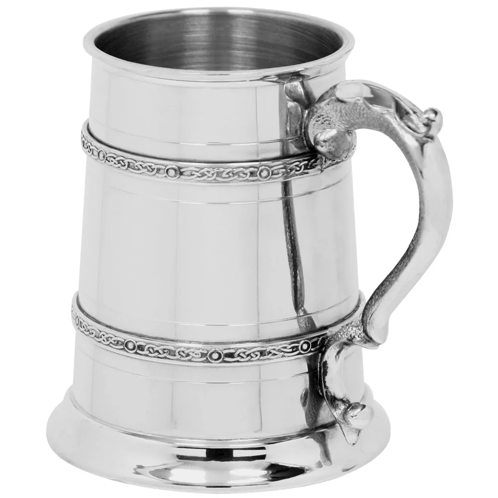 1 Pint* Pewter Beer Mug Tankard with Intricate Celtic Bands