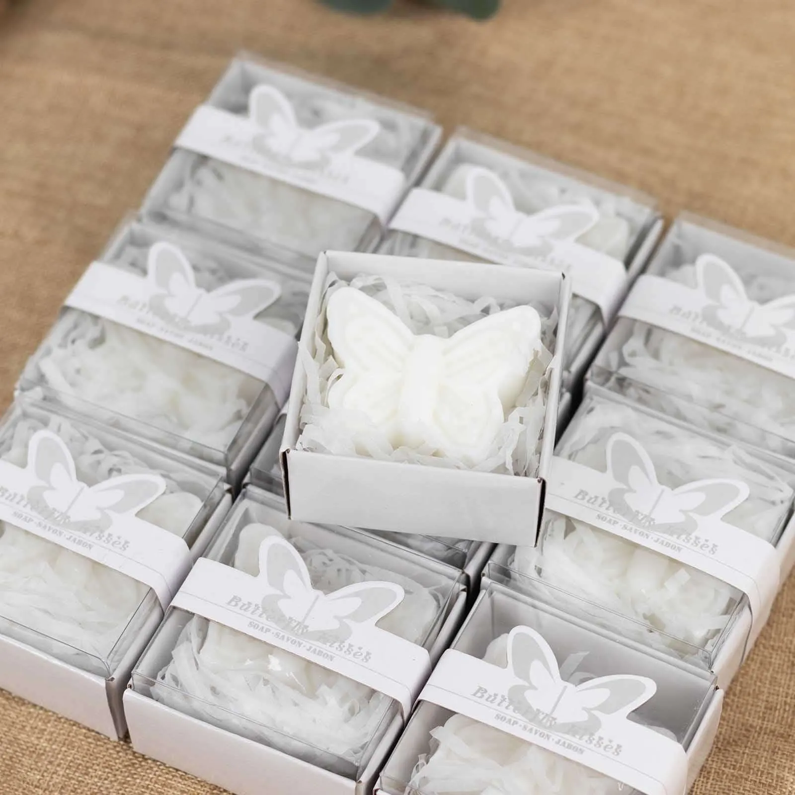 10 Pack White Butterfly Unscented Soap Baby Shower Favors with Gift Boxes, Pre-Packed Bridal Shower Wedding Souvenirs - 2"