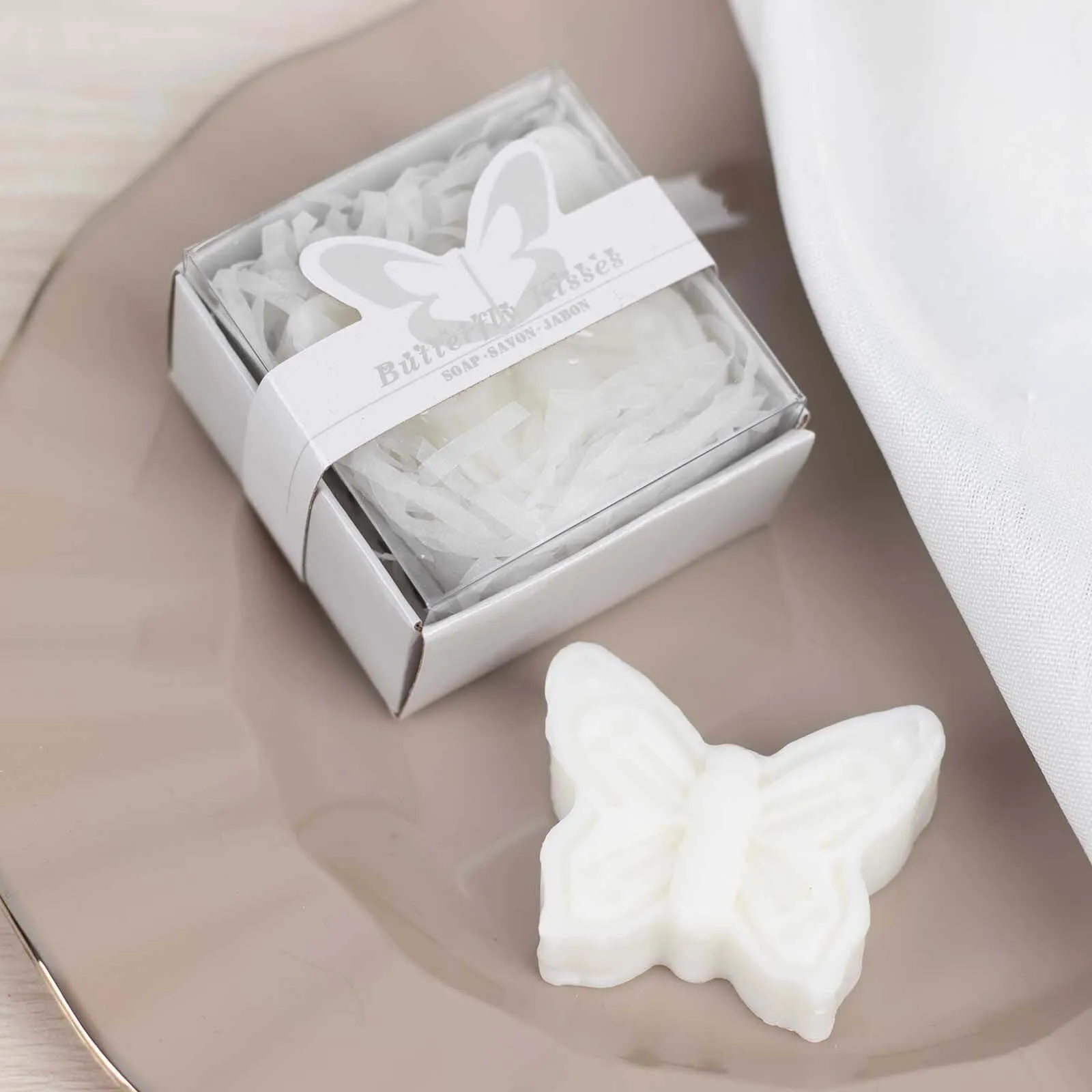 10 Pack White Butterfly Unscented Soap Baby Shower Favors with Gift Boxes, Pre-Packed Bridal Shower Wedding Souvenirs - 2"