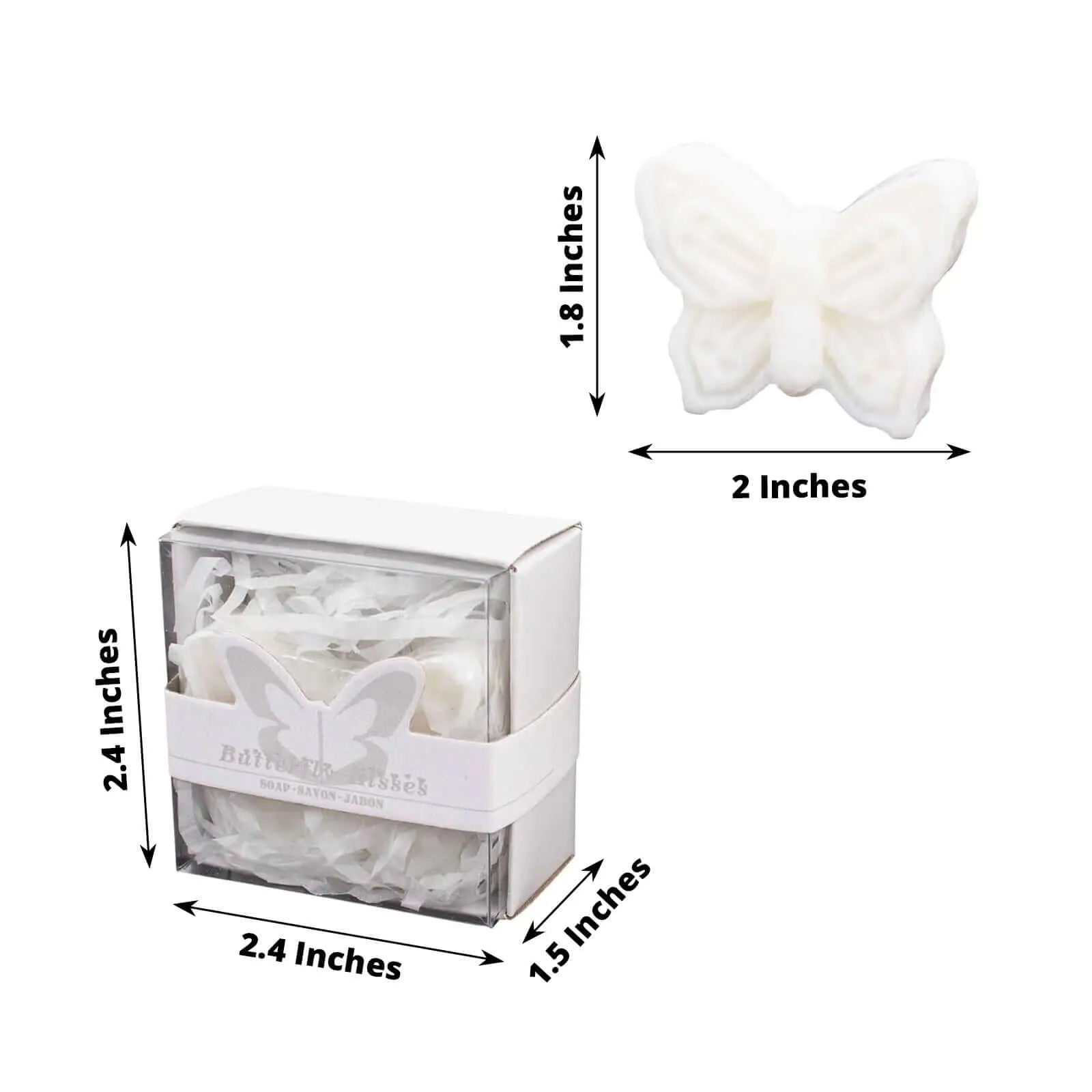 10 Pack White Butterfly Unscented Soap Baby Shower Favors with Gift Boxes, Pre-Packed Bridal Shower Wedding Souvenirs - 2"