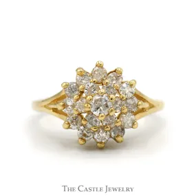 1/2cttw Diamond Snowflake Cluster Ring in 14k Yellow Gold