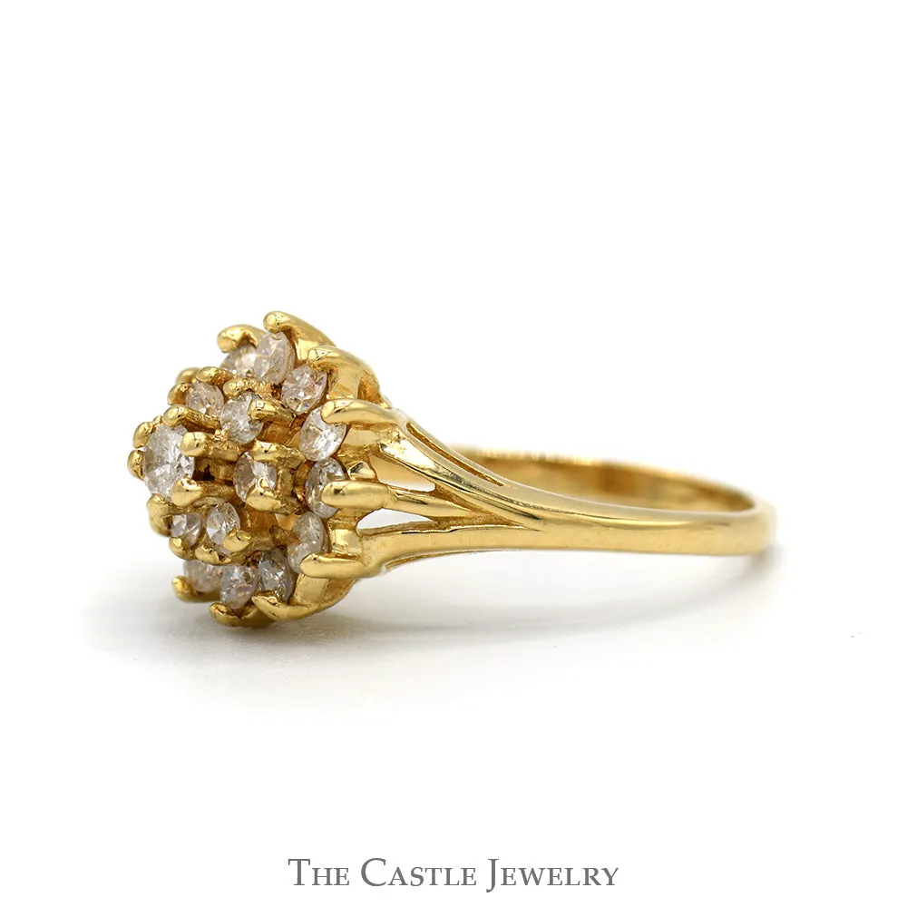 1/2cttw Diamond Snowflake Cluster Ring in 14k Yellow Gold