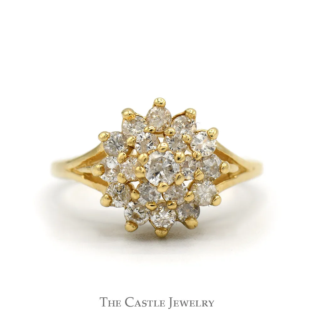 1/2cttw Diamond Snowflake Cluster Ring in 14k Yellow Gold