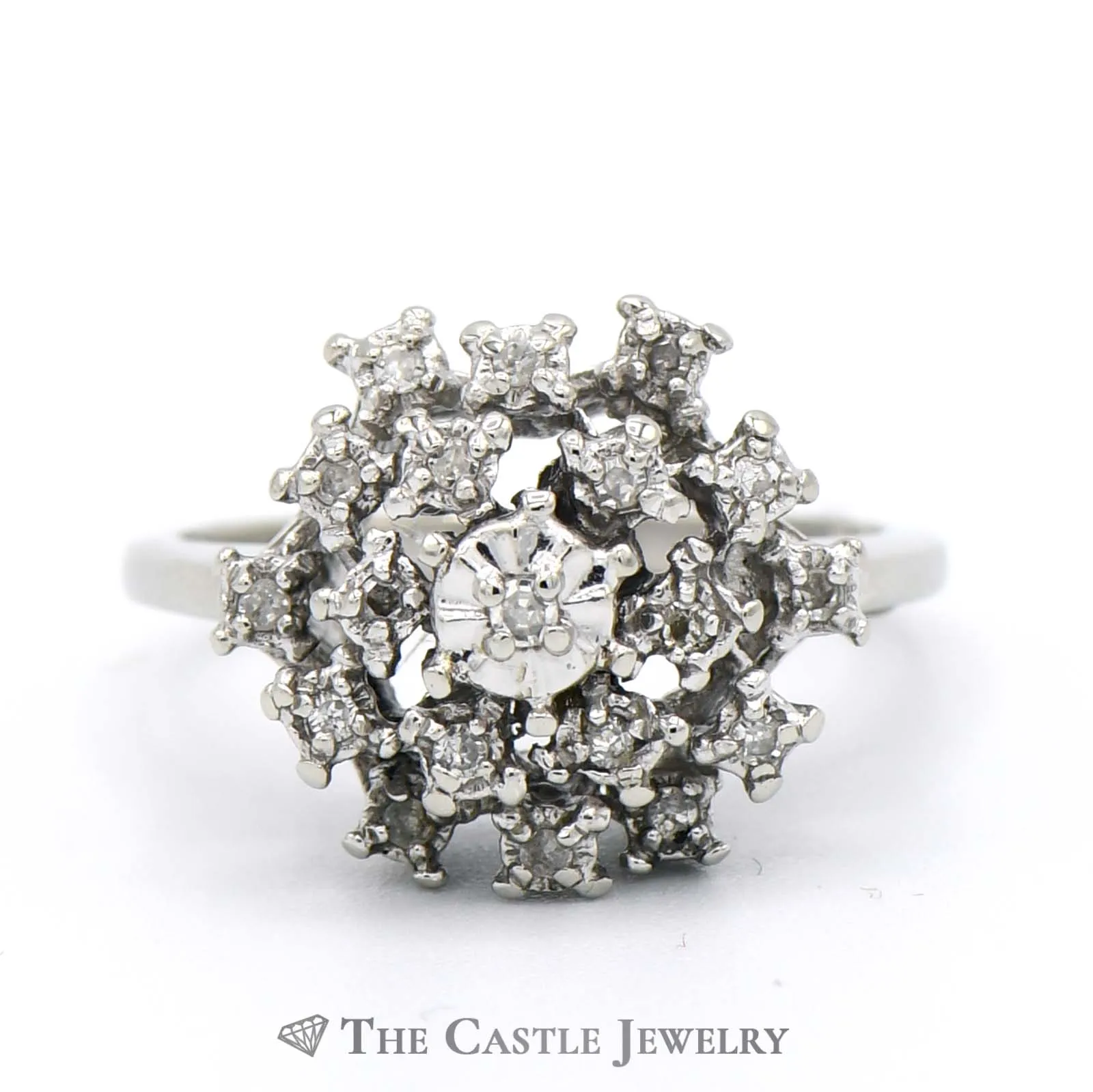 1/4cttw Snowflake Diamond Cluster Ring in 10k White Gold