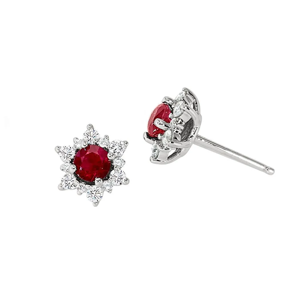 14k Ruby Snowflake Stud Earrings