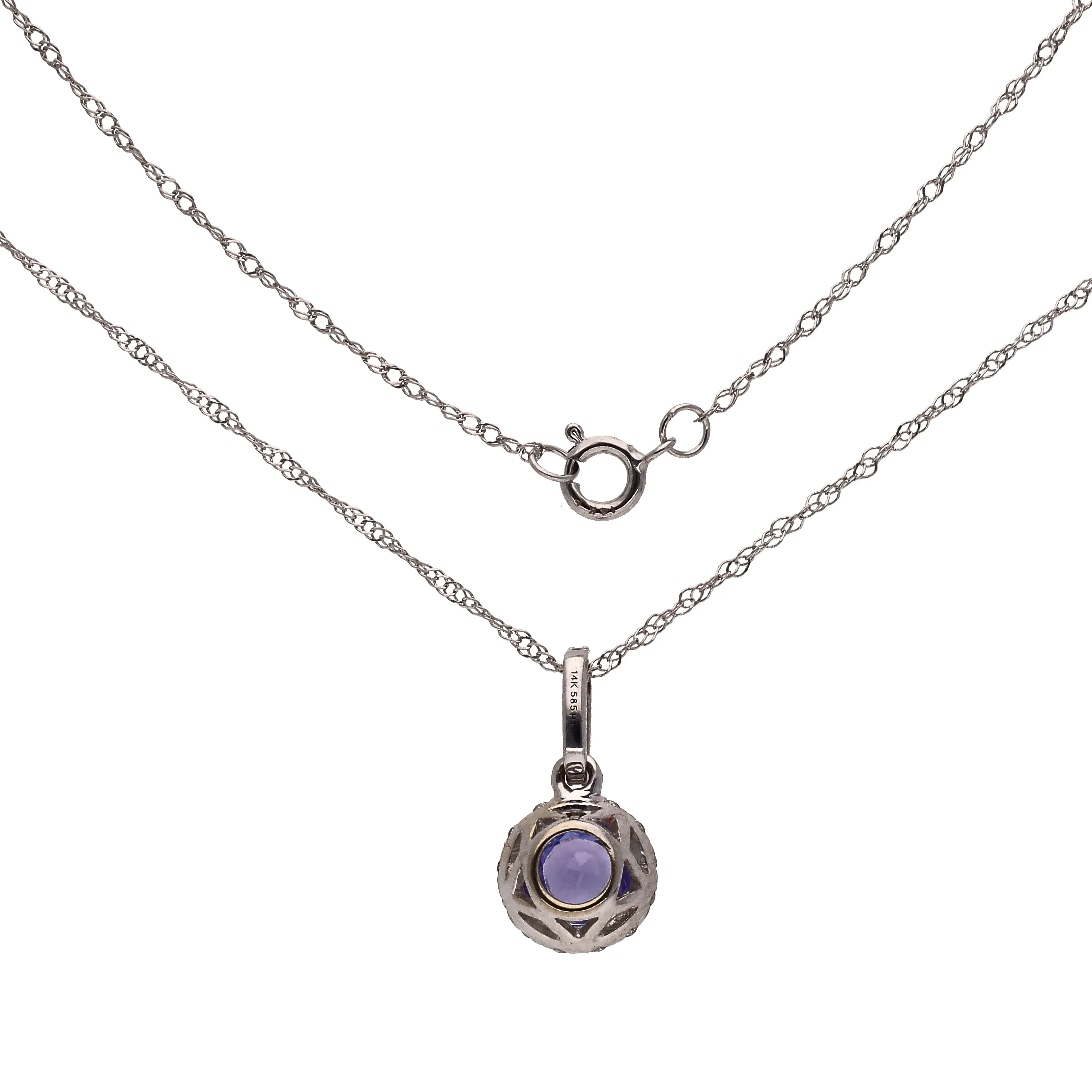 14K White Gold Round Tanzanite and Diamond 18" Necklace