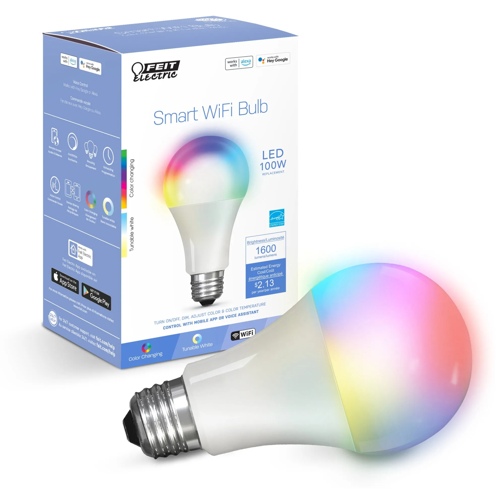 17.7W (100W Replacement) Color Changing E26 Base A21 Dimmable Smart Wi-Fi LED Bulb