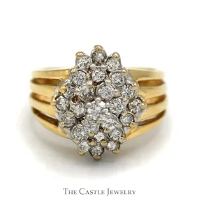 1cttw Marquise Shaped Diamond Cluster Ring with Split Shank Sides in 14k Yellow Gold