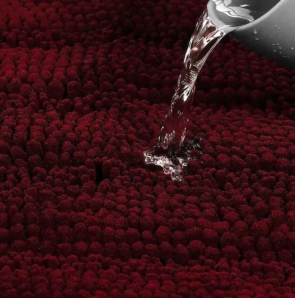 2PC Red Soft Cozy Plush Chenille Bath Mat Set