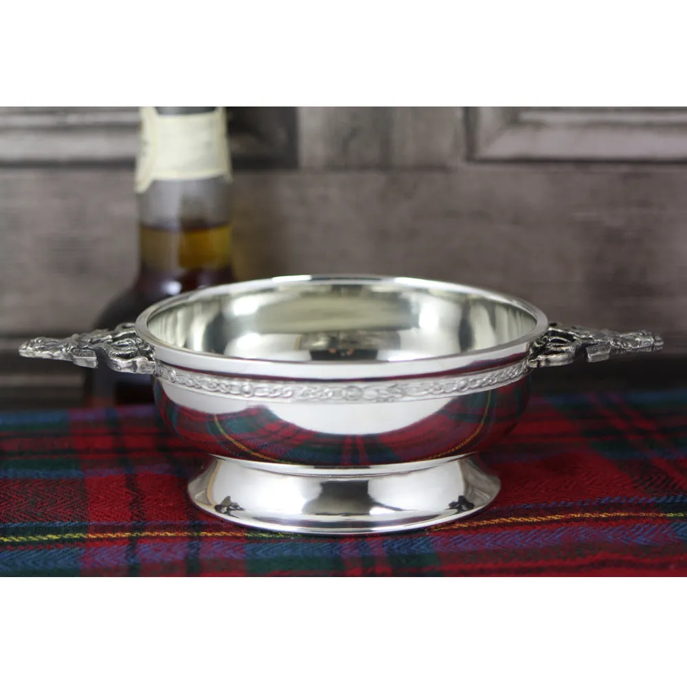 4.5 Inch Stag Handle Pewter Quaich Bowl