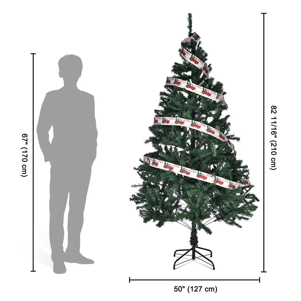 7.5 ft Xmas Tree with Ribbon & Foldable Metal Stand