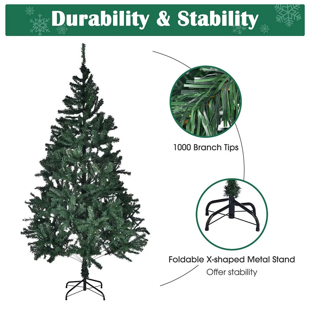 7.5 ft Xmas Tree with Ribbon & Foldable Metal Stand