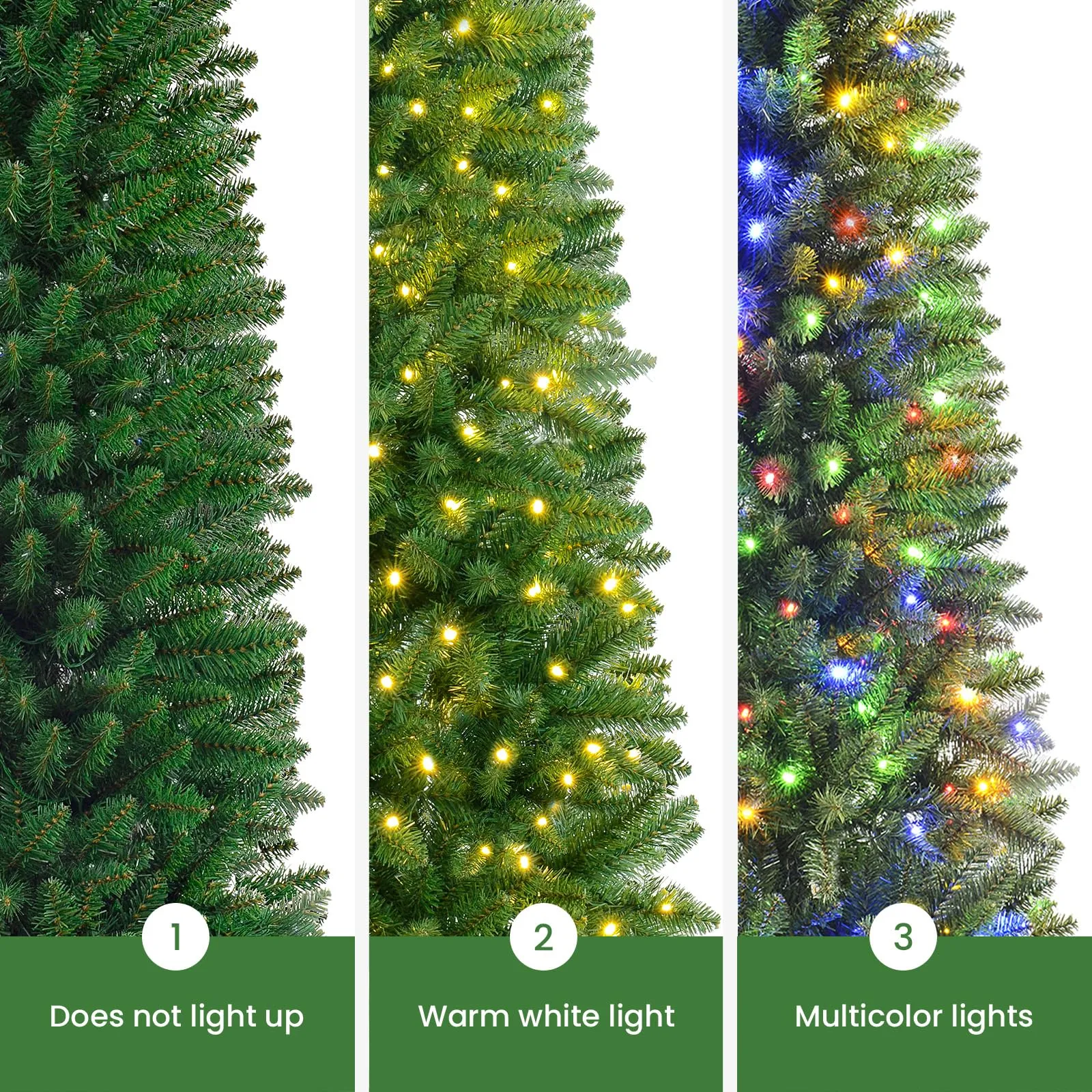 9ft Warm White & Multi-Color Lights Premium Prelit Artificial Hinged Slim Pencil Christmas Tree with Remote Control