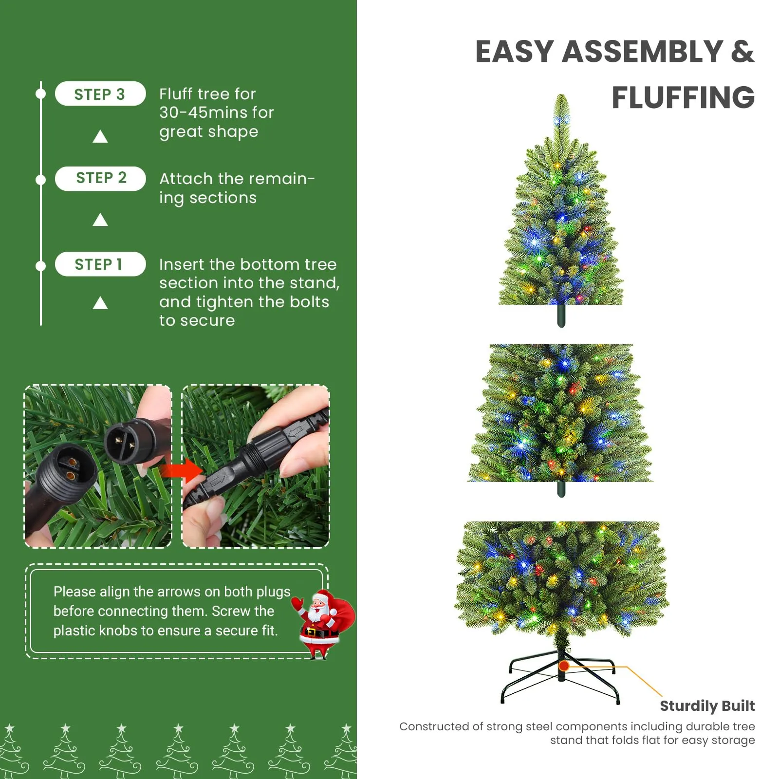 9ft Warm White & Multi-Color Lights Premium Prelit Artificial Hinged Slim Pencil Christmas Tree with Remote Control