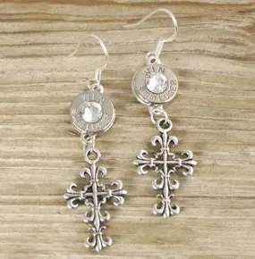 9mm Curvy Cross Bullet Earrings