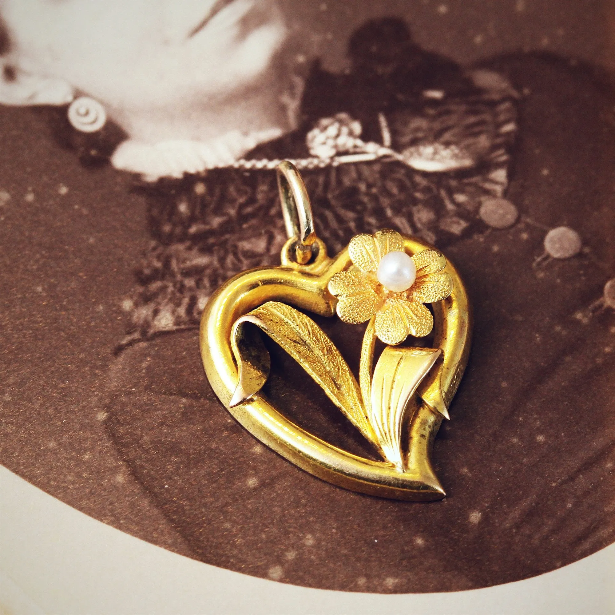 A Delightful Antique Edwardian Floral Heart Pendant