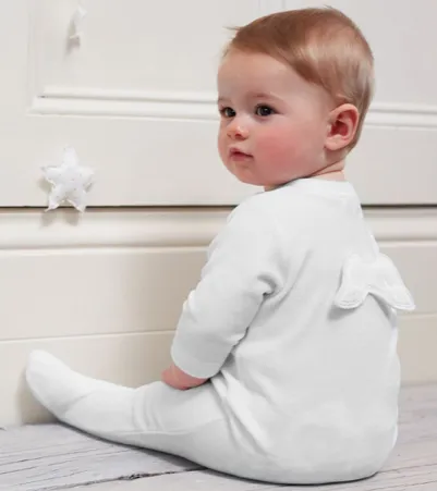 Angel Wing Velour Sleepsuit in White