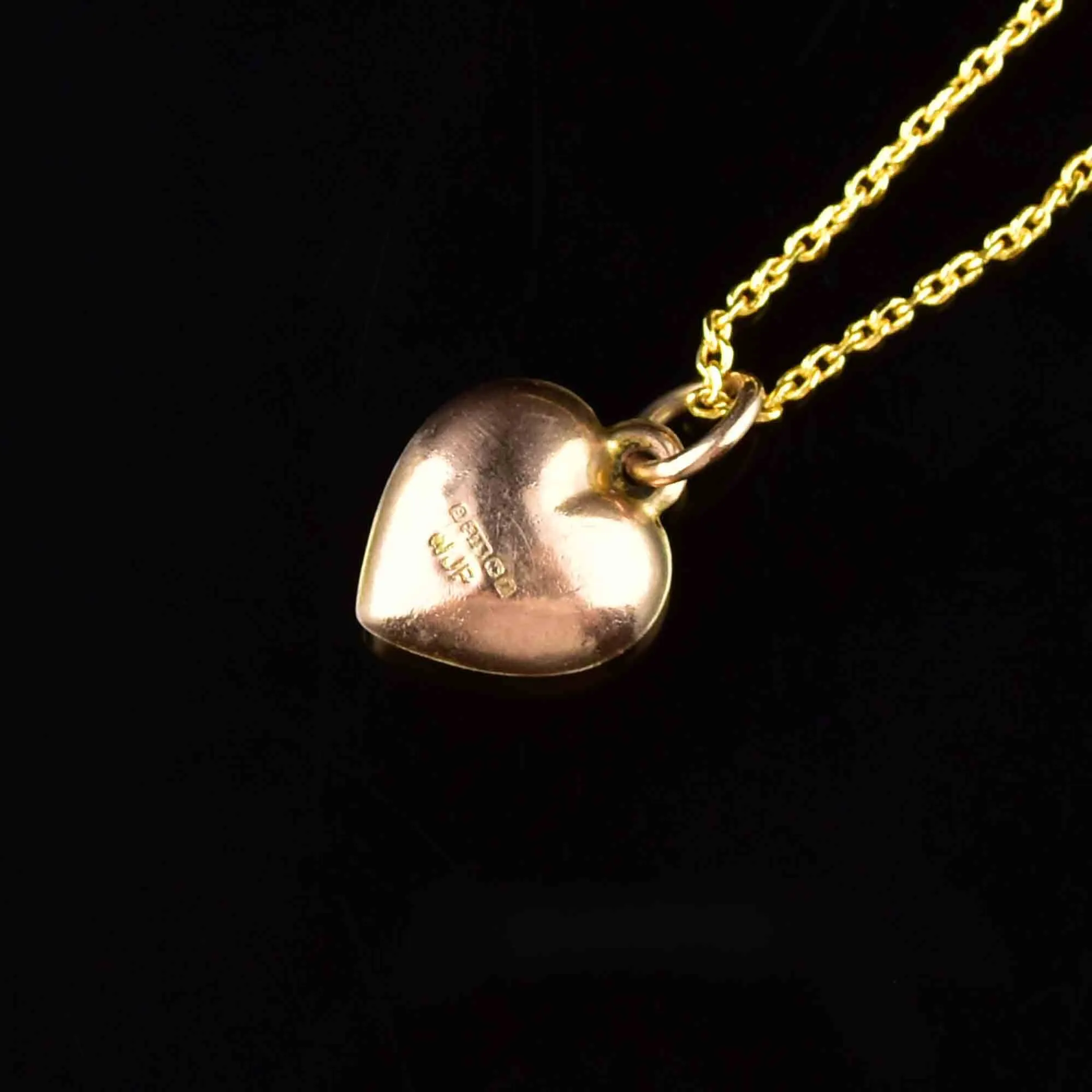 Antique Puffy Rose Gold Heart Pendant Necklace