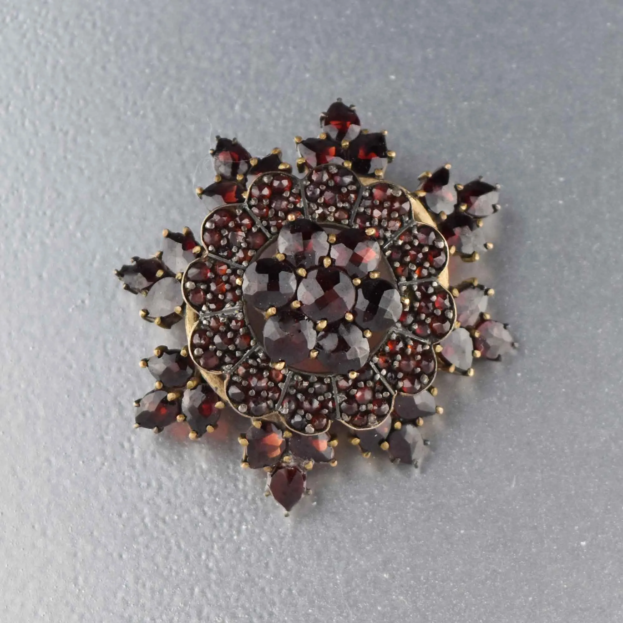 Antique Victorian Garnet Snowflake Brooch Pin