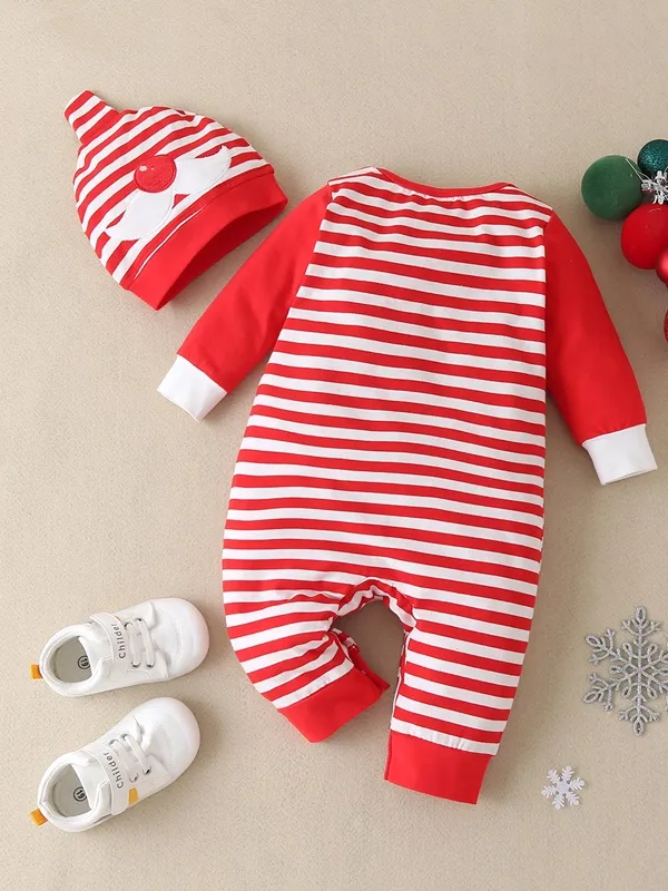 Baby Ho-Ho-Ho Santa Striped Raglan Onesie with Matching Hat Set