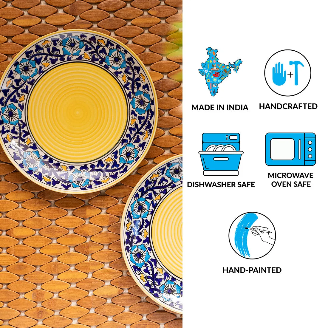 'Badamwari Bagheecha' Handpainted Ceramic Dinner Plates (Set of 2, Microwave Safe)