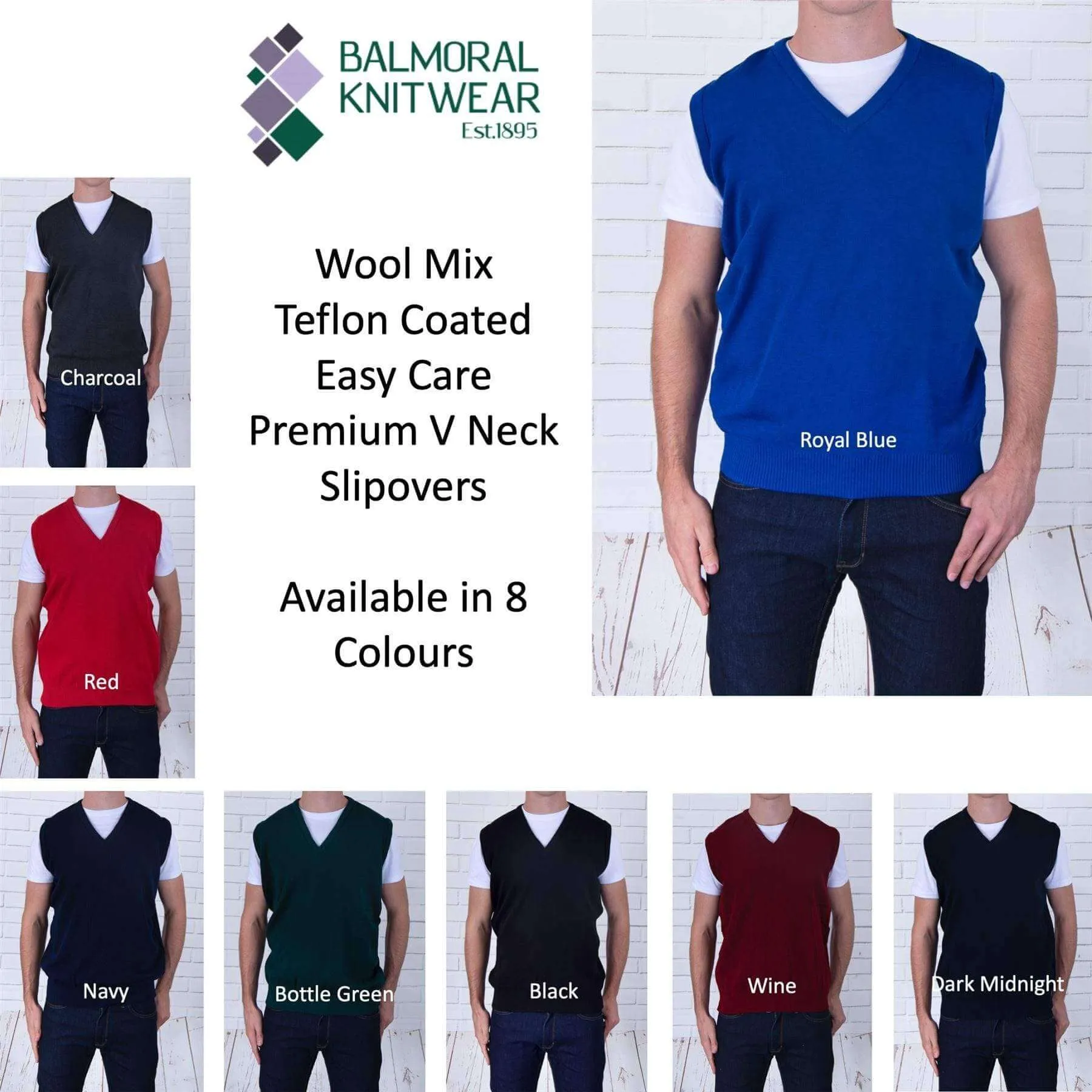 Balmoral Men V-Neck Wool Blend Sweater Vest in 7 Colours