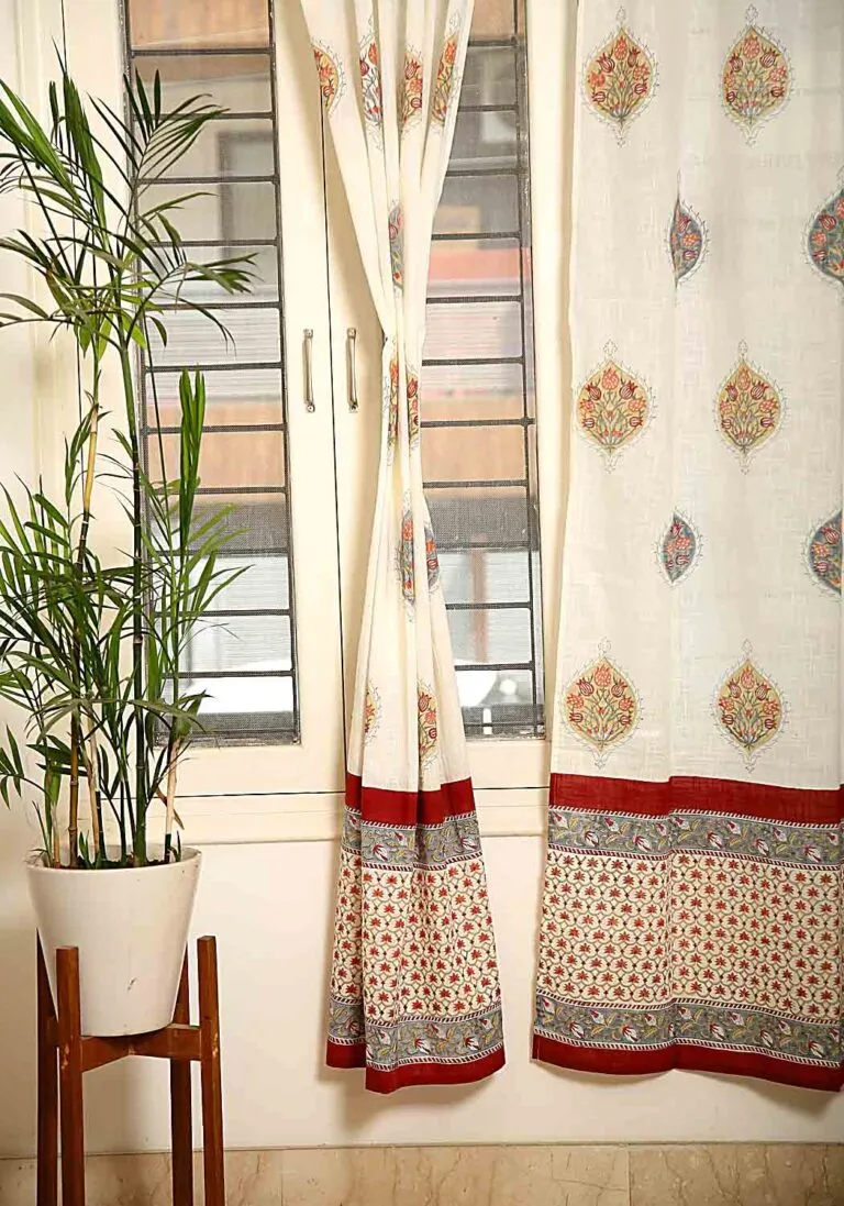 Beach Sand Hand Block Print Cotton Curtain