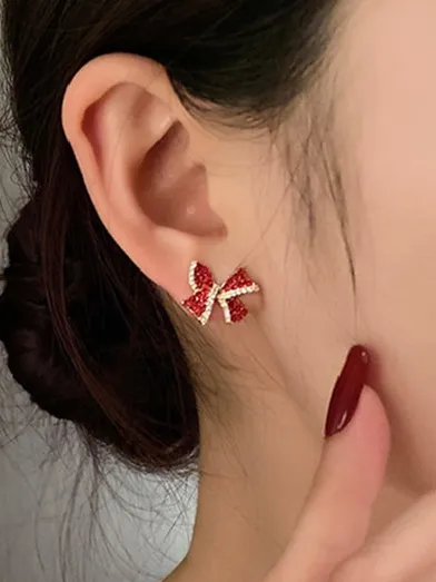 Bedazzled Bow Christmas Stud Earrings