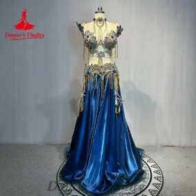 BellyDance Costume Suit Senior Rhinestone Bra luxury Satin Long Skirt 2pcs Customized Women Oriental Dance Performance Costumes