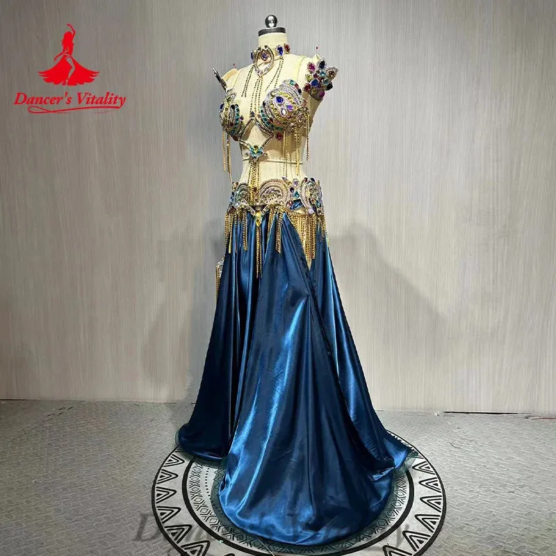 BellyDance Costume Suit Senior Rhinestone Bra luxury Satin Long Skirt 2pcs Customized Women Oriental Dance Performance Costumes