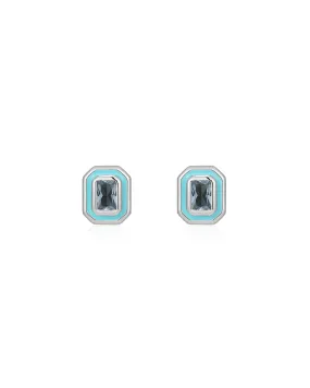 Bezel Studs- Turquoise- Silver