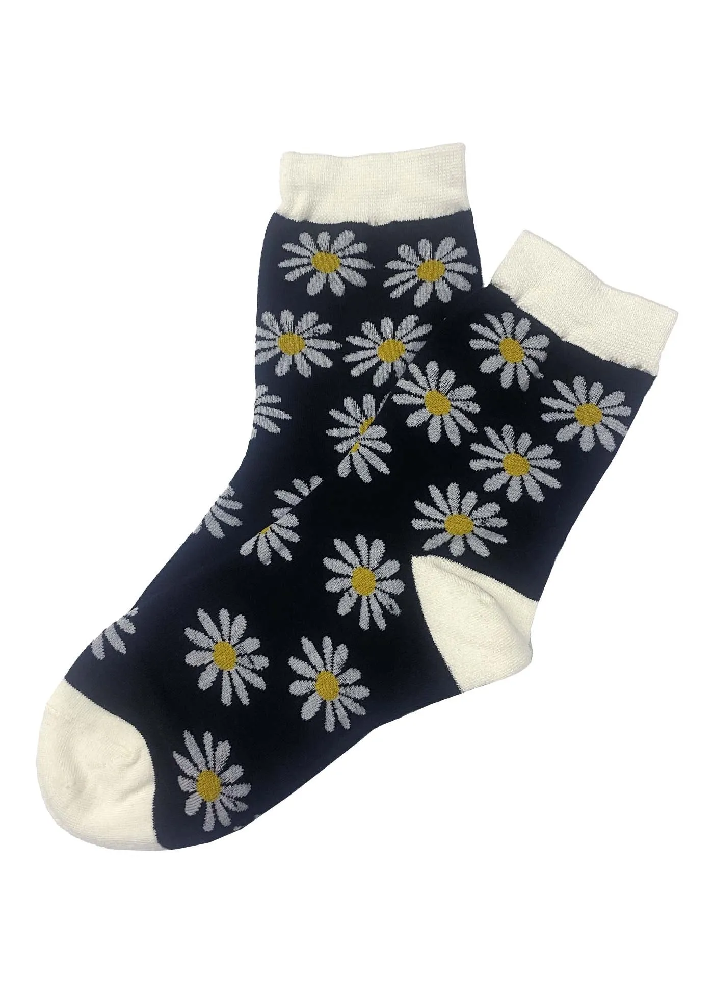 Black Daisy Socks with White Tips