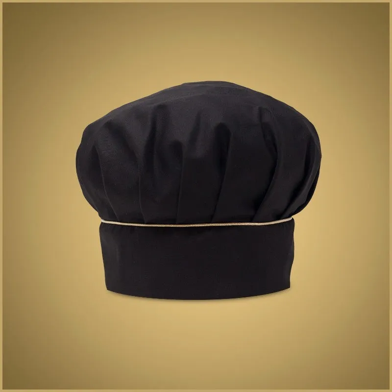 Black Kitchen Hat with Gold Piping - Manelli