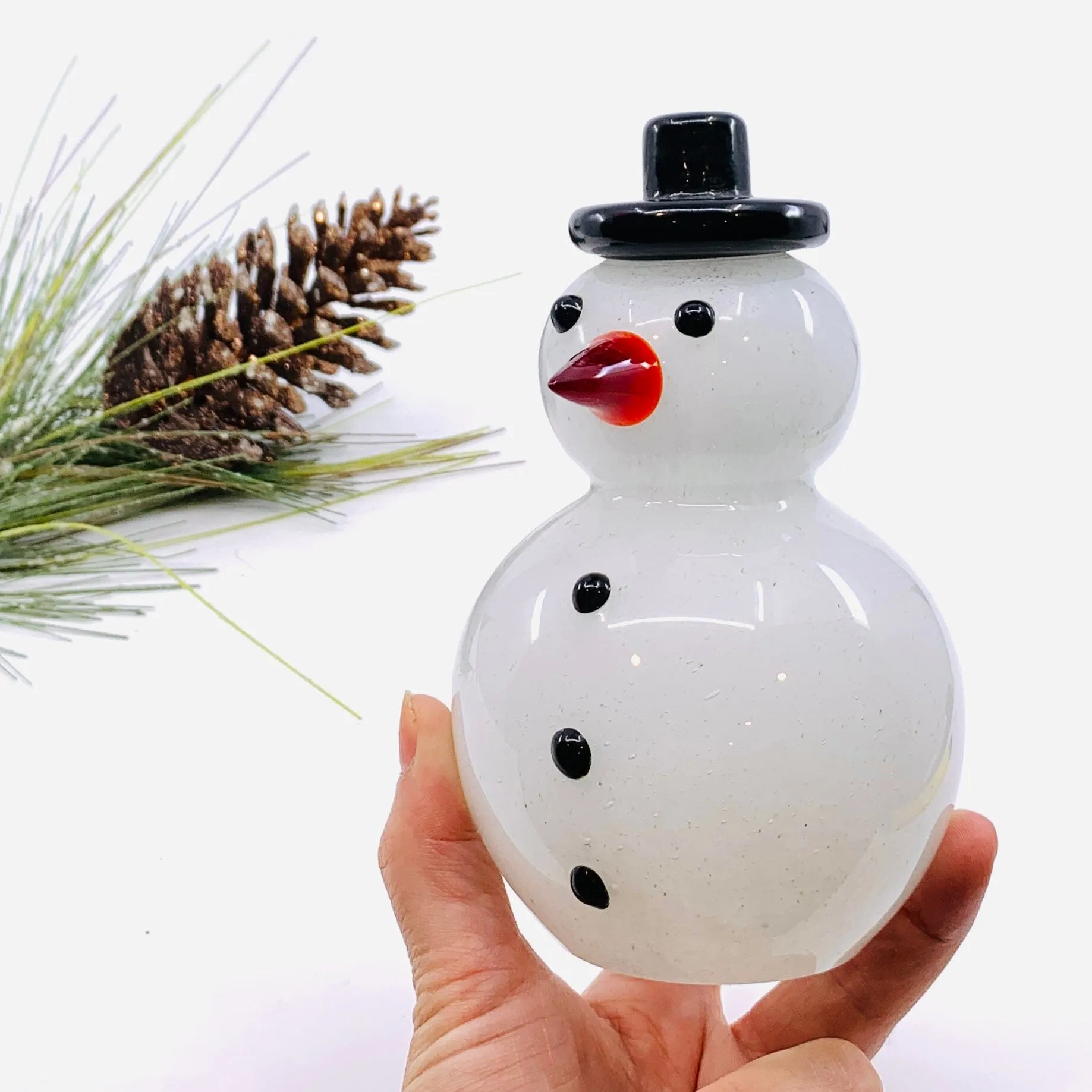 Blown Glass Snowman - Black Top Hat