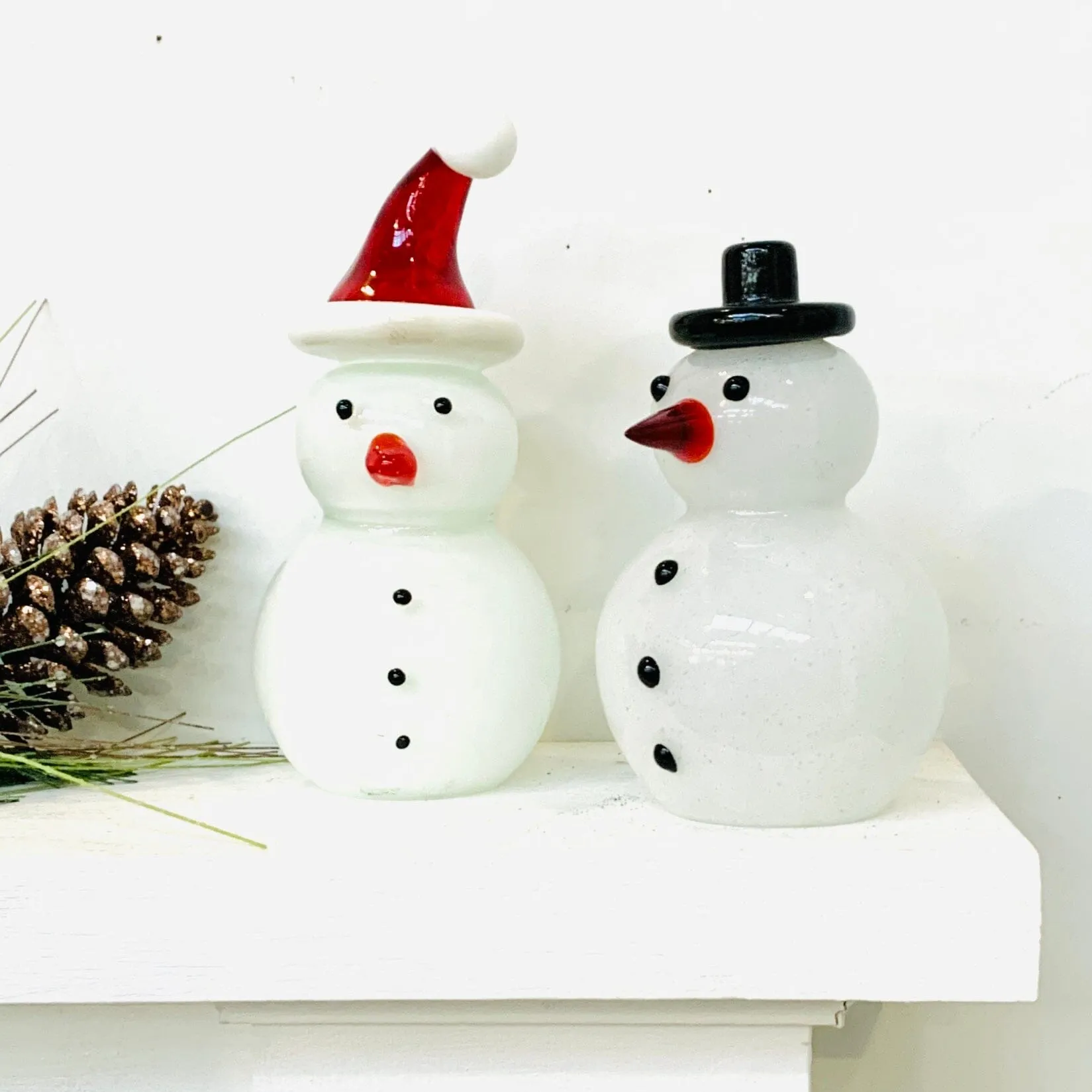 Blown Glass Snowman - Black Top Hat