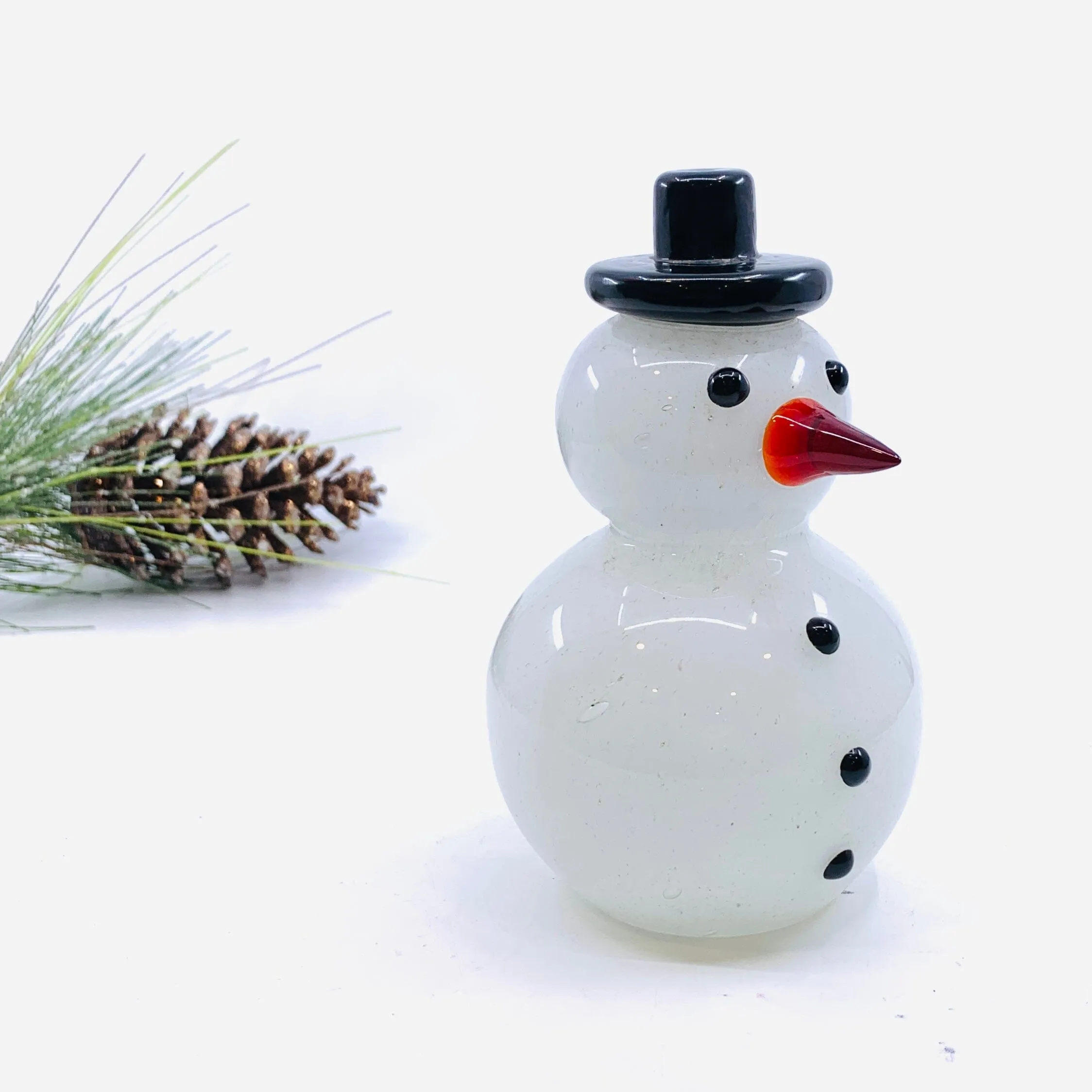 Blown Glass Snowman - Black Top Hat