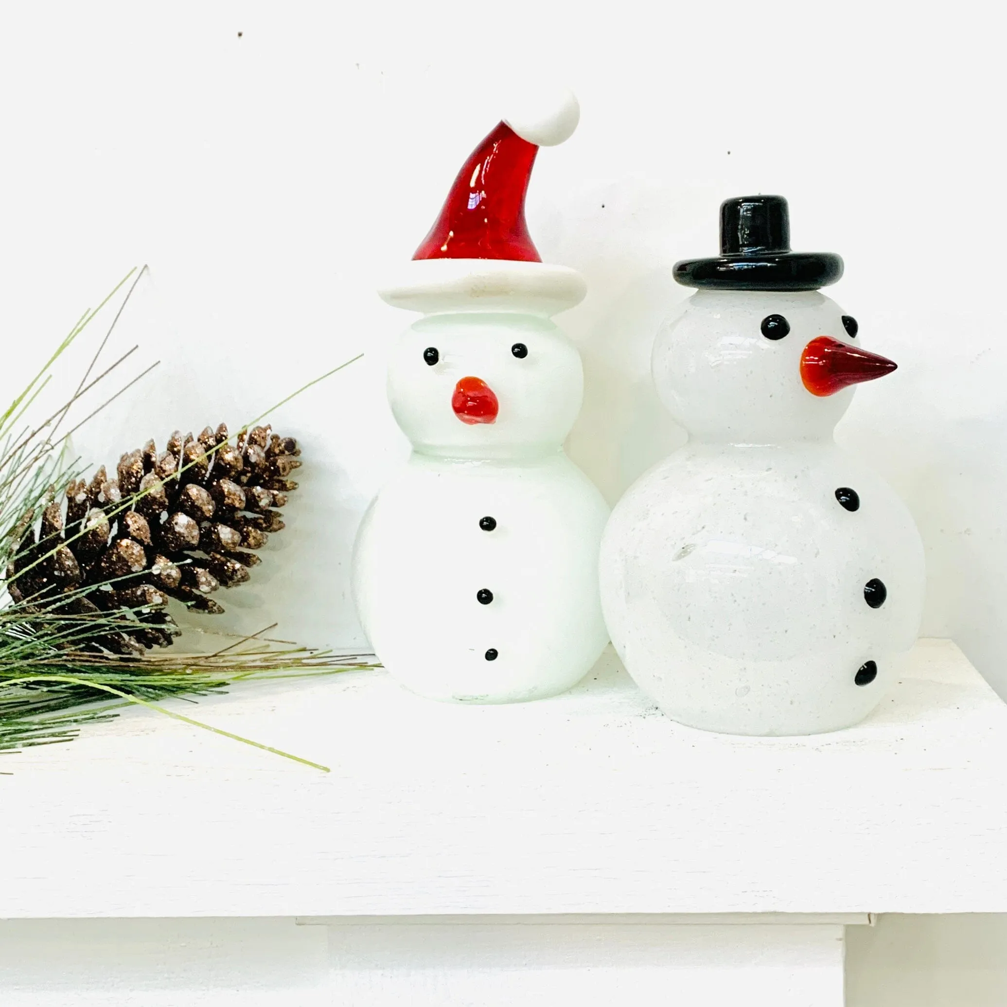 Blown Glass Snowman - Black Top Hat