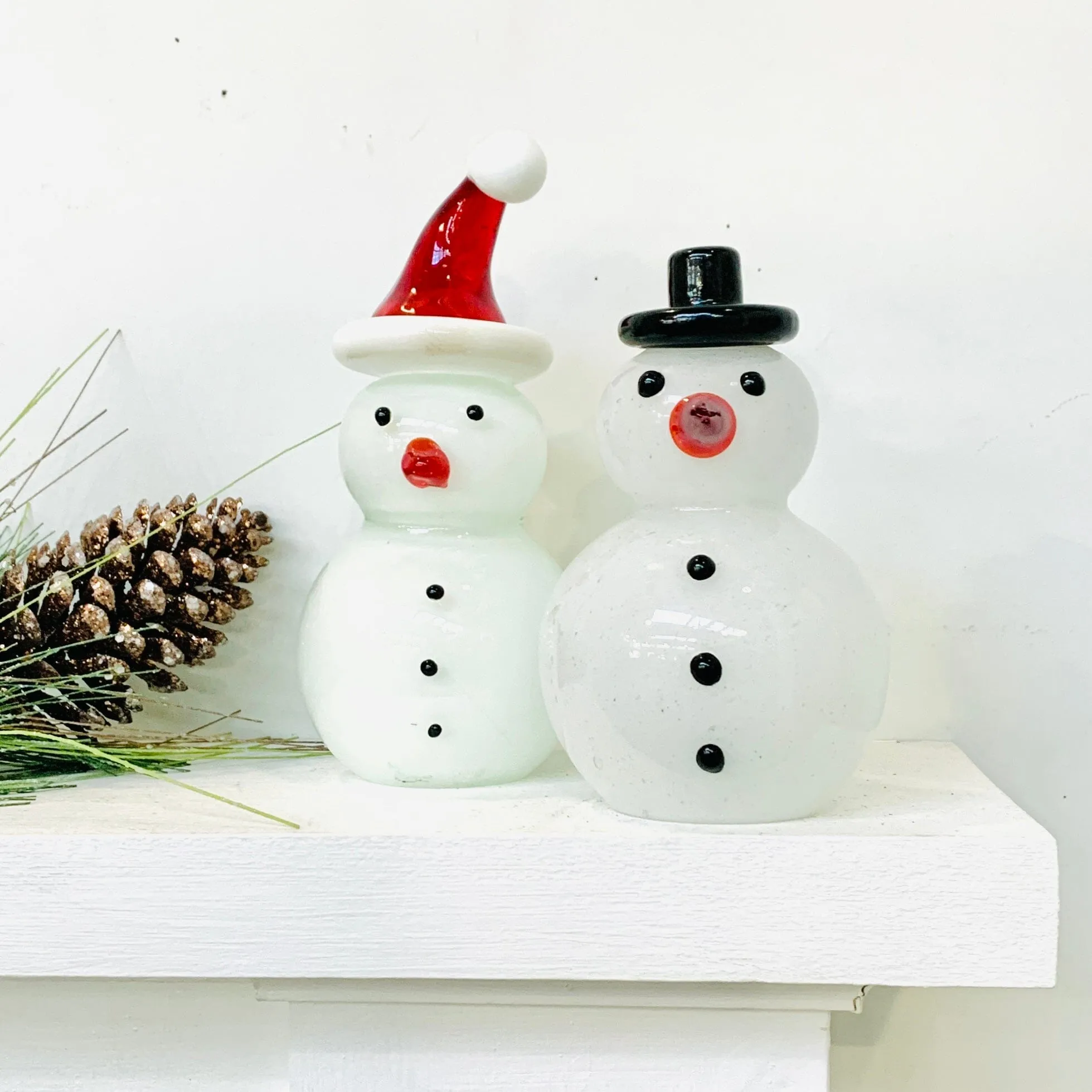 Blown Glass Snowman - Black Top Hat