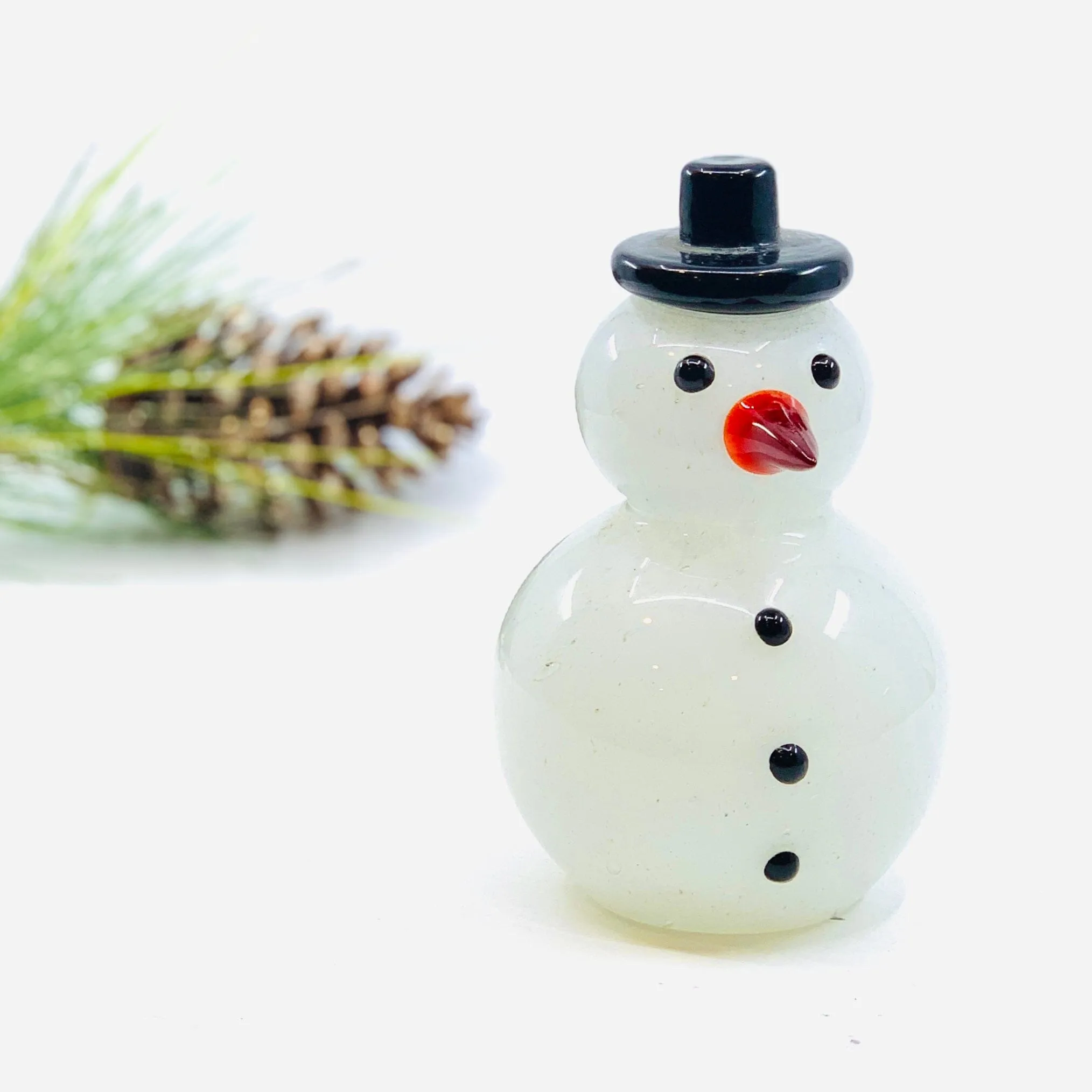 Blown Glass Snowman - Black Top Hat