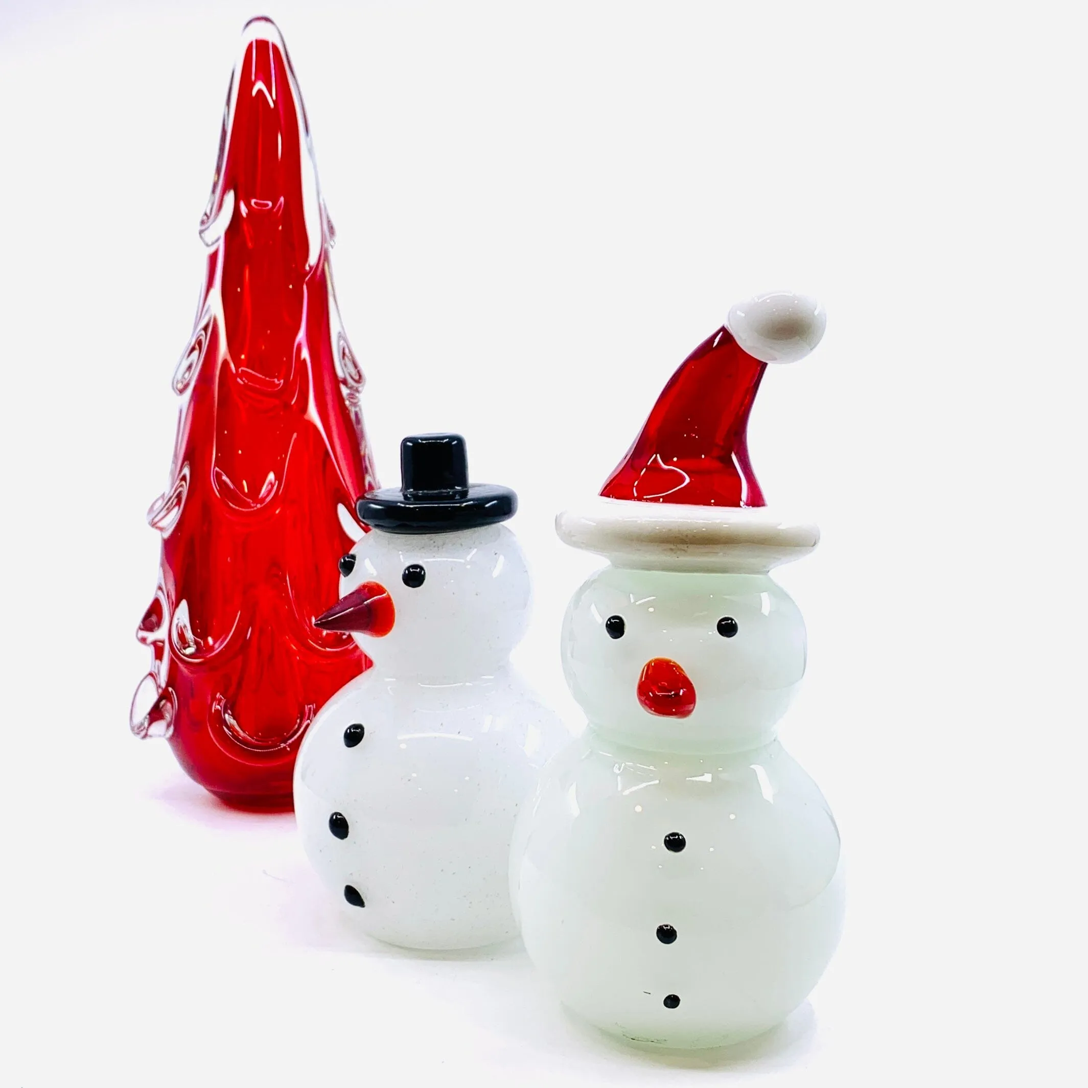 Blown Glass Snowman - Black Top Hat