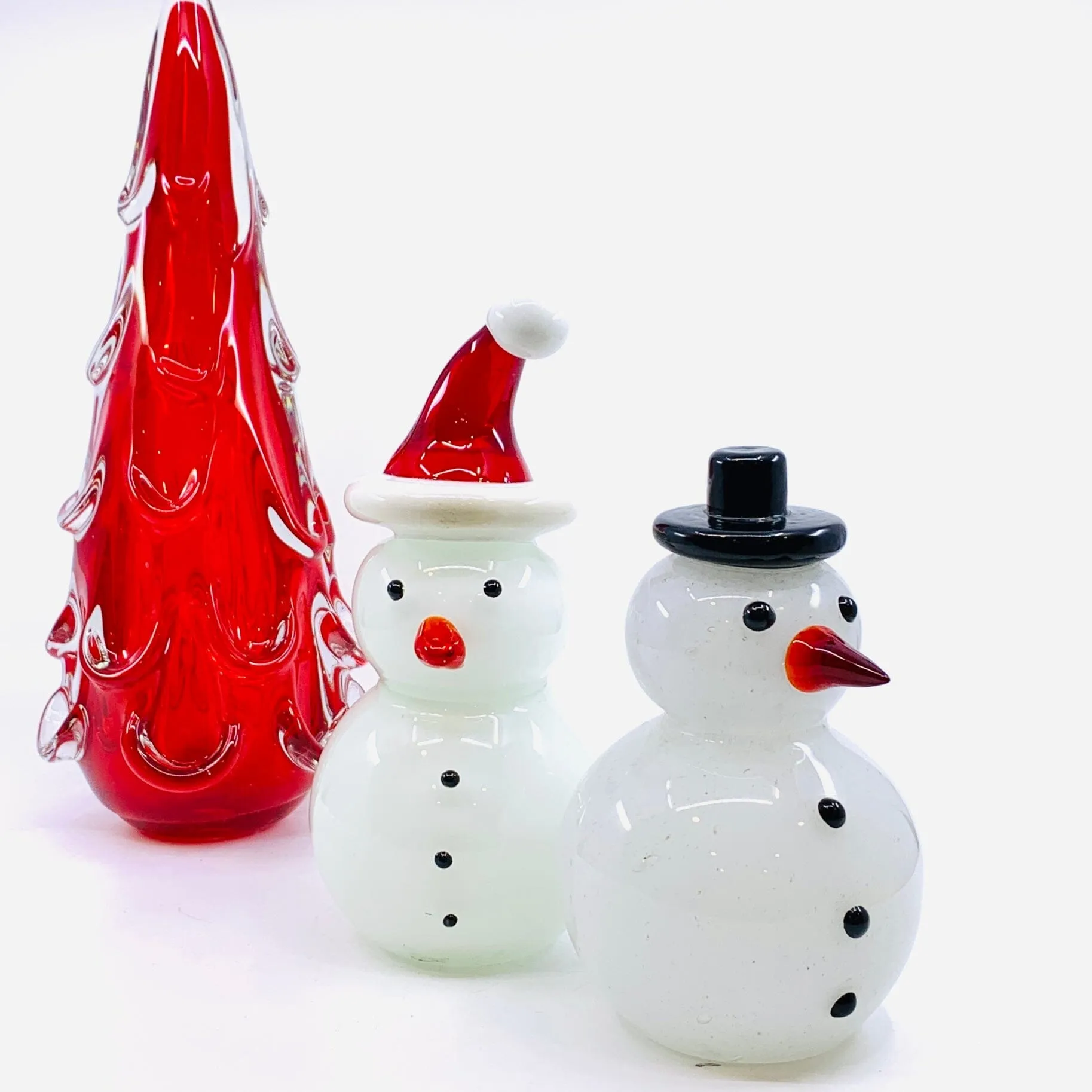 Blown Glass Snowman - Black Top Hat