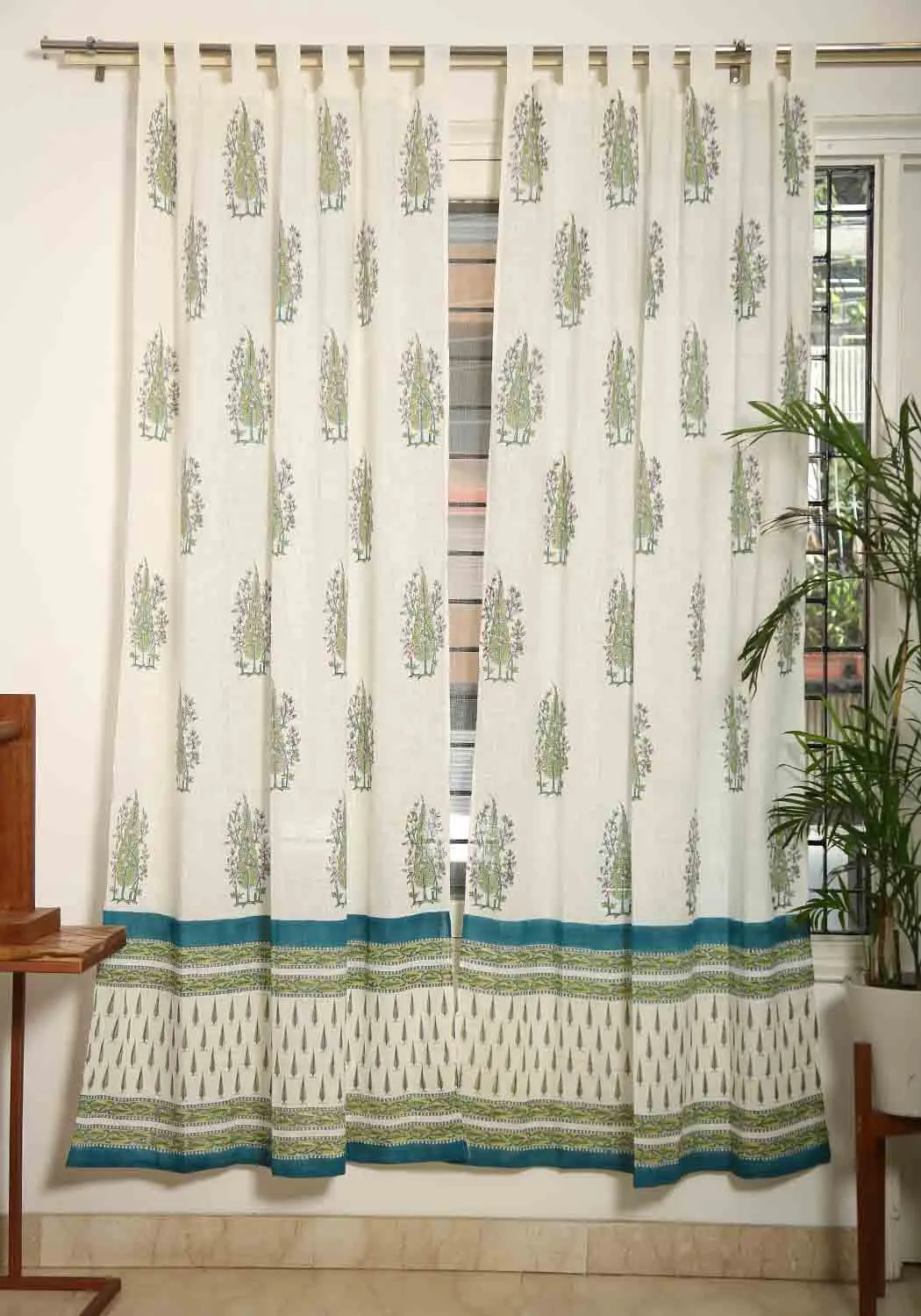 Bluebell Hand Block Print Cotton Curtain