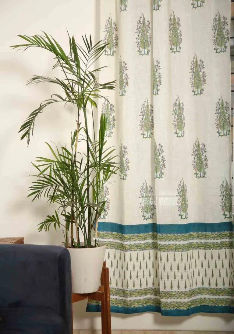 Bluebell Hand Block Print Cotton Curtain