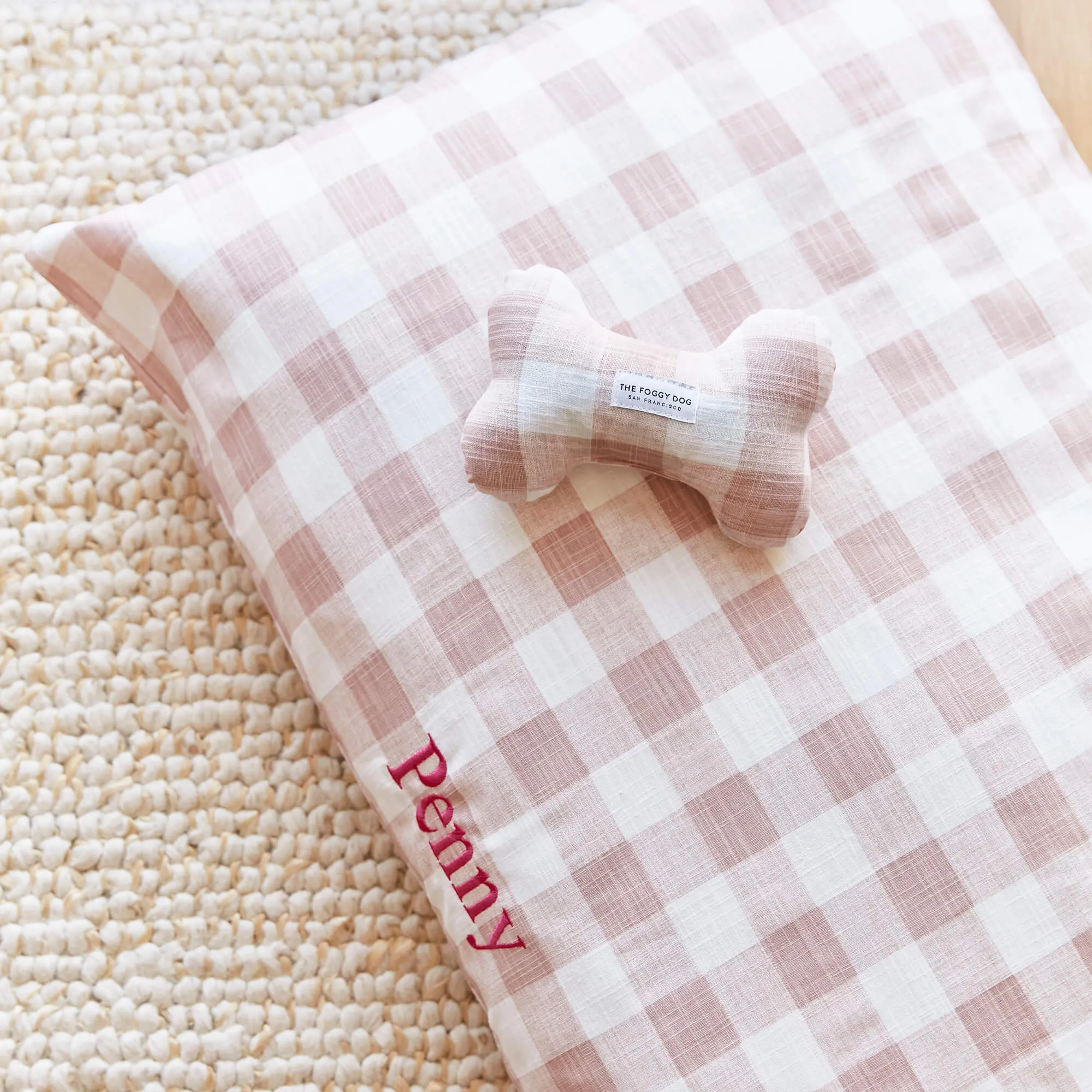 Blush Pink Gingham Dog Squeaky Toy