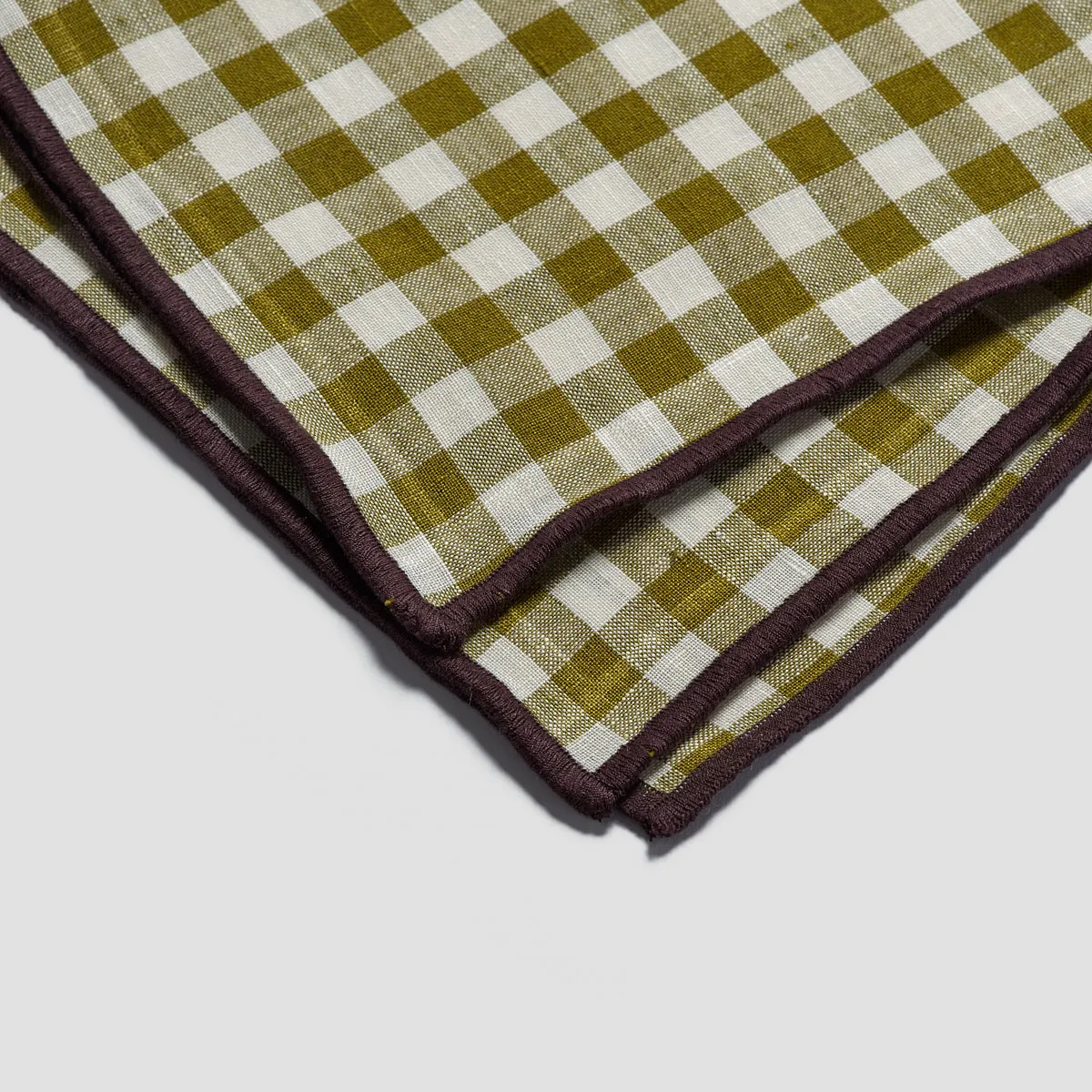 Botanical Green Gingham Linen Table Runner