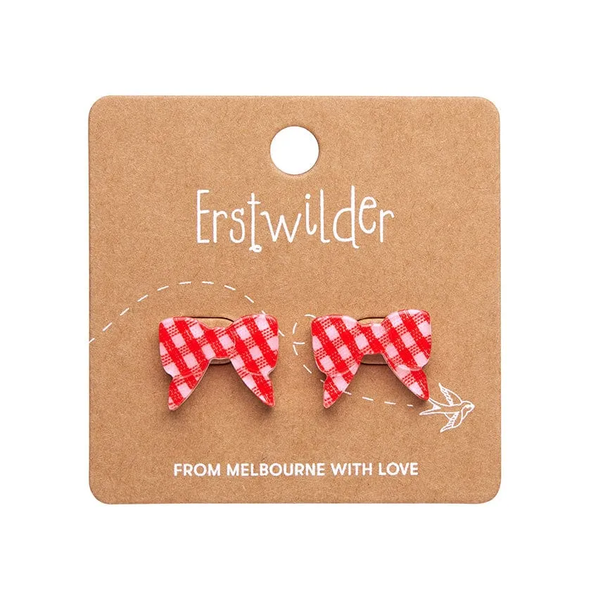 Bow Gingham Stud Earrings - Red