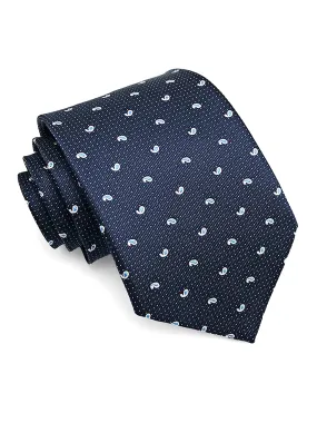 Budding Paisley Tie - Navy Blue with White Dot