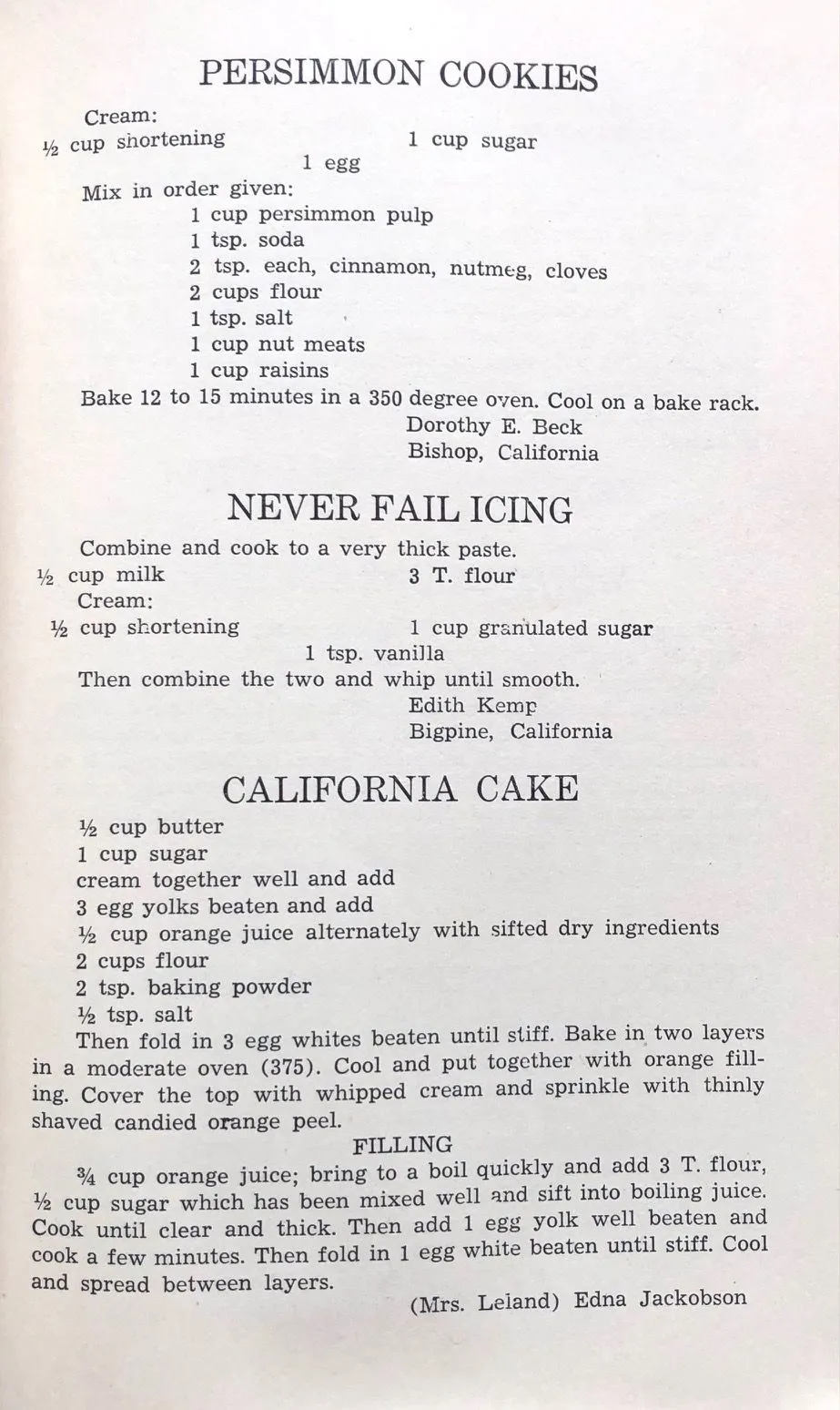 (California - Bigpine) Woman's Society of Christian Service. Bigpine Cookbook