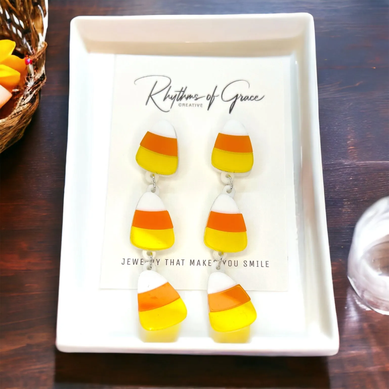 Candy Corn Earrings - Halloween Earrings, Halloween Candy, Not So Scary, Halloween Earrings, Candycorn Earrings